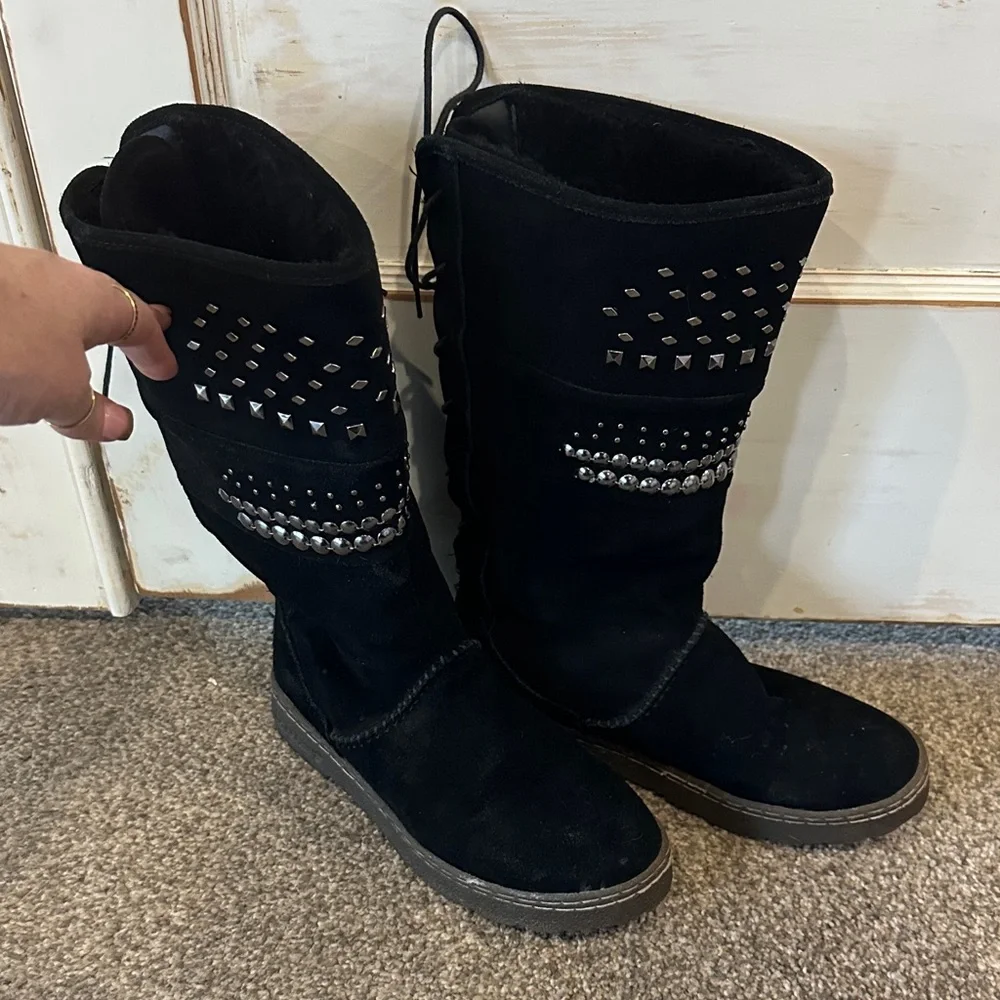 BearPaw Black Suede Mid-Calf Studded Boots - Picture 3 of 4